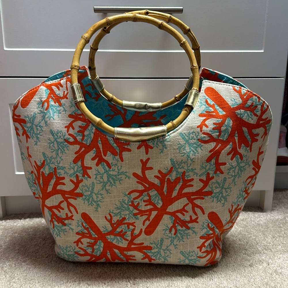 🧡🩵 The Bag Lady, Mud Pie Coral Tote 🩵🧡